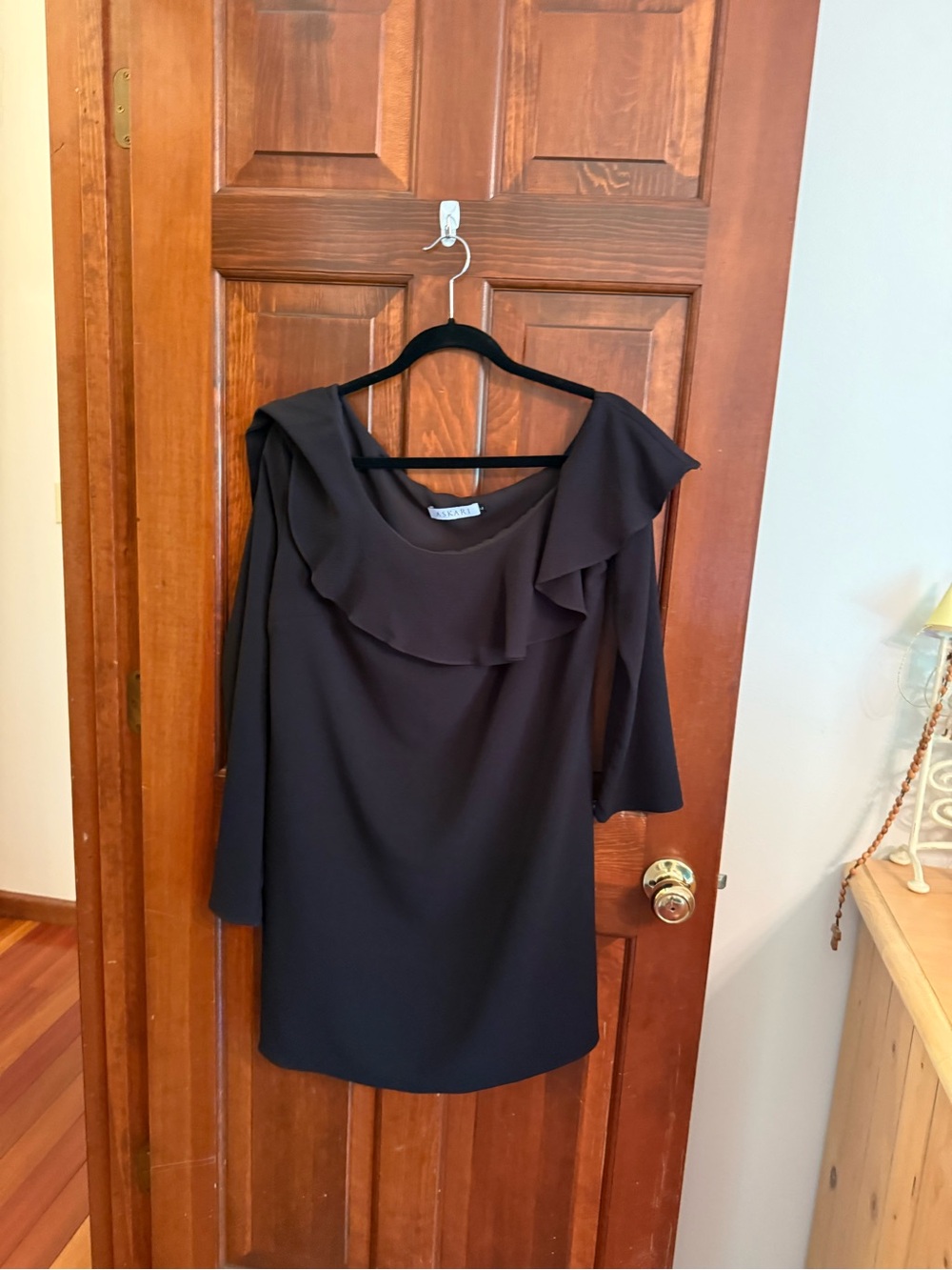 ASKARI Black Off-the-Shoulder Ruffle Mini Dress